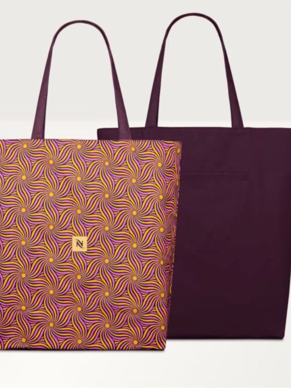 Nespresso Tote Plum Pink Pattern Reversible